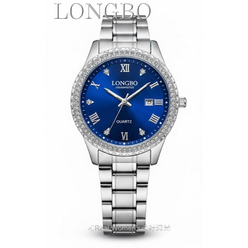 LONGBO 紳士藍調菁英錶 輕奢鑽圈 不鏽鋼帶 日期顯示 時尚風雅 商務休閒百搭 男錶-細節圖2