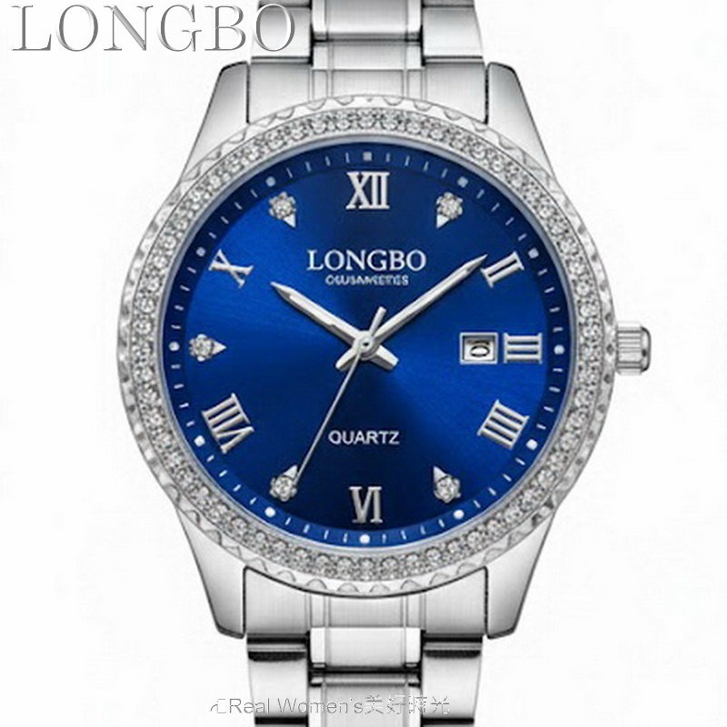 LONGBO 紳士藍調菁英錶 輕奢鑽圈 不鏽鋼帶 日期顯示 時尚風雅 商務休閒百搭 男錶-細節圖3