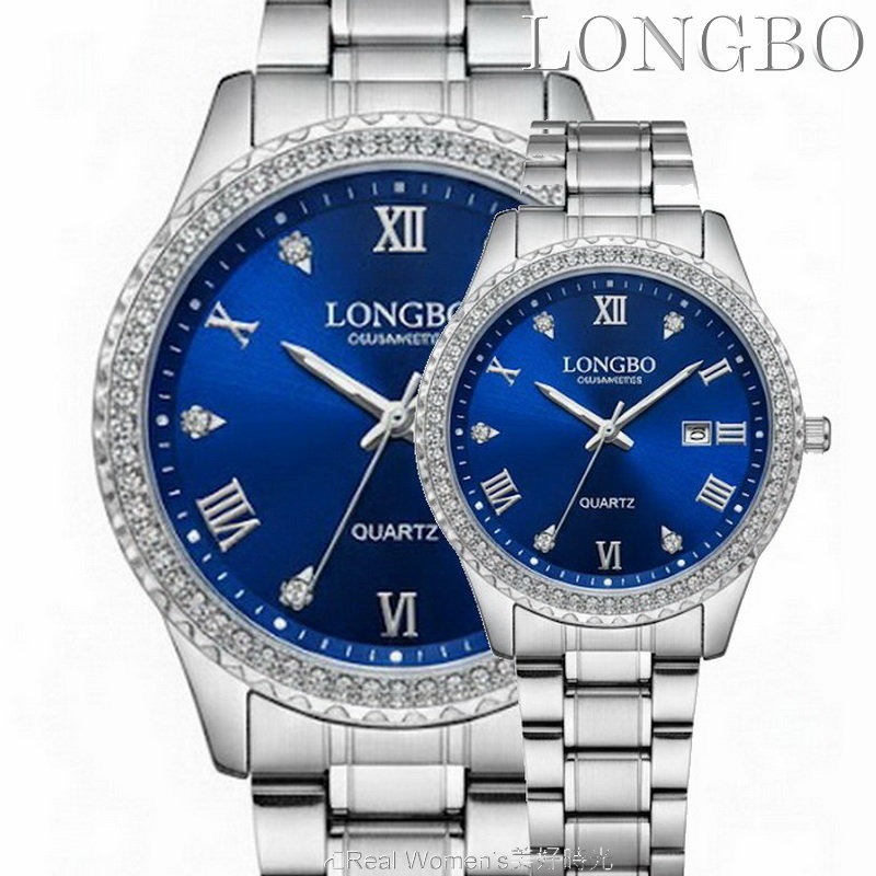 LONGBO 紳士藍調菁英錶 輕奢鑽圈 不鏽鋼帶 日期顯示 時尚風雅 商務休閒百搭 男錶-細節圖4