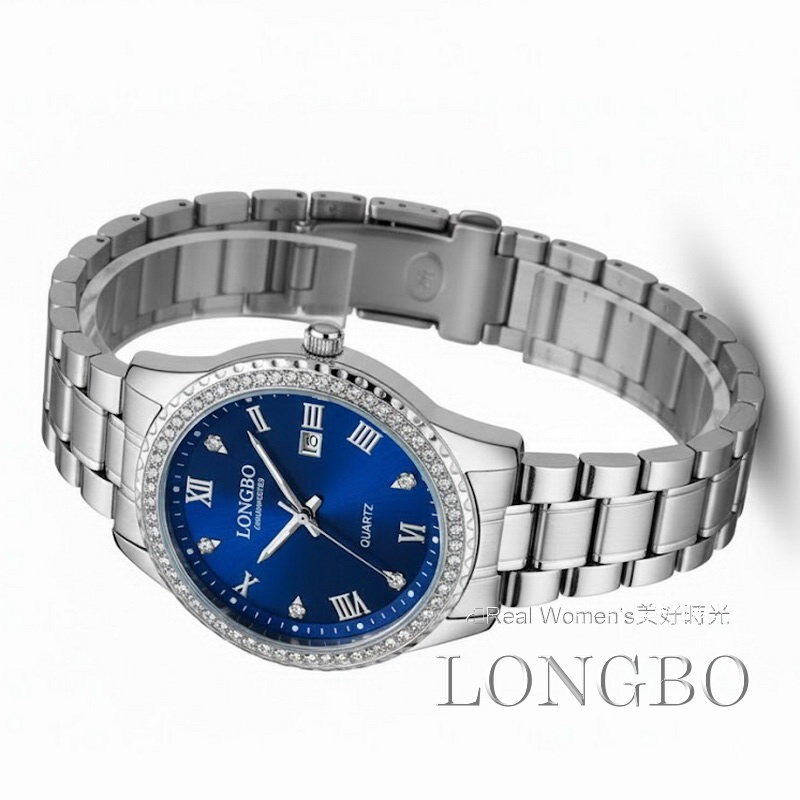 LONGBO 紳士藍調菁英錶 輕奢鑽圈 不鏽鋼帶 日期顯示 時尚風雅 商務休閒百搭 男錶-細節圖6