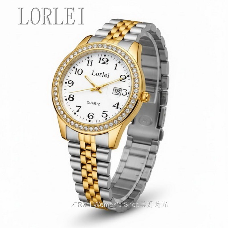 LORLEI 雙色尊爵腕錶 菁英品味  精鋼鍊帶  日期顯示 輕奢鑽圈 低調大氣 商務休閒兩用 男錶-細節圖2