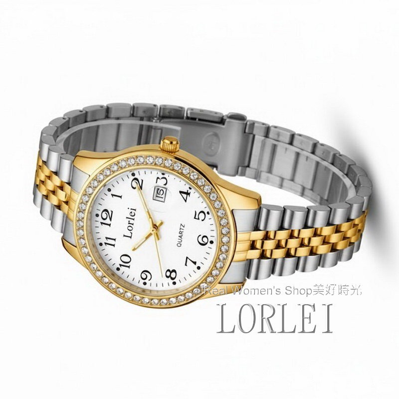 LORLEI 雙色尊爵腕錶 菁英品味  精鋼鍊帶  日期顯示 輕奢鑽圈 低調大氣 商務休閒兩用 男錶-細節圖3