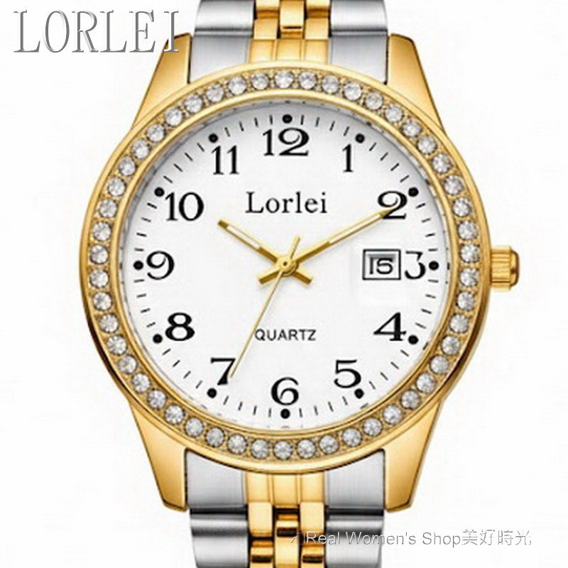 LORLEI 雙色尊爵腕錶 菁英品味  精鋼鍊帶  日期顯示 輕奢鑽圈 低調大氣 商務休閒兩用 男錶-細節圖4
