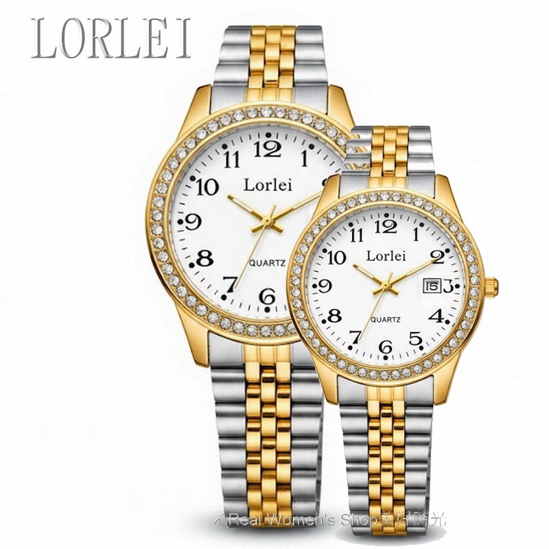 LORLEI 雙色尊爵腕錶 菁英品味  精鋼鍊帶  日期顯示 輕奢鑽圈 低調大氣 商務休閒兩用 男錶-細節圖5
