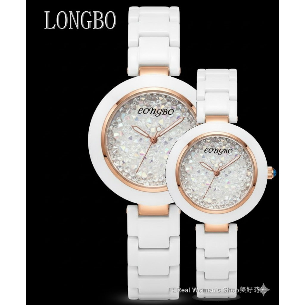 LONGBO 雪鑽星語 陶瓷錶 晶光閃耀 純白高級陶瓷錶帶 X 立體滿天星砂晶鑽面 名模淑媛 女錶-細節圖2