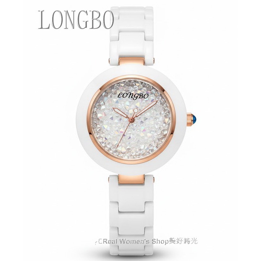 LONGBO 雪鑽星語 陶瓷錶 晶光閃耀 純白高級陶瓷錶帶 X 立體滿天星砂晶鑽面 名模淑媛 女錶-細節圖4