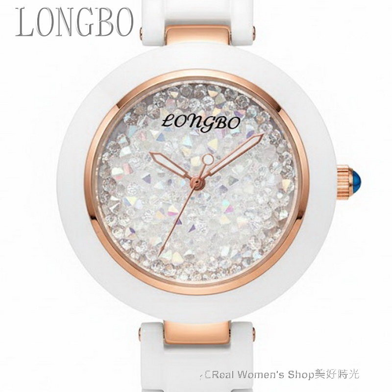 LONGBO 雪鑽星語 陶瓷錶 晶光閃耀 純白高級陶瓷錶帶 X 立體滿天星砂晶鑽面 名模淑媛 女錶-細節圖5