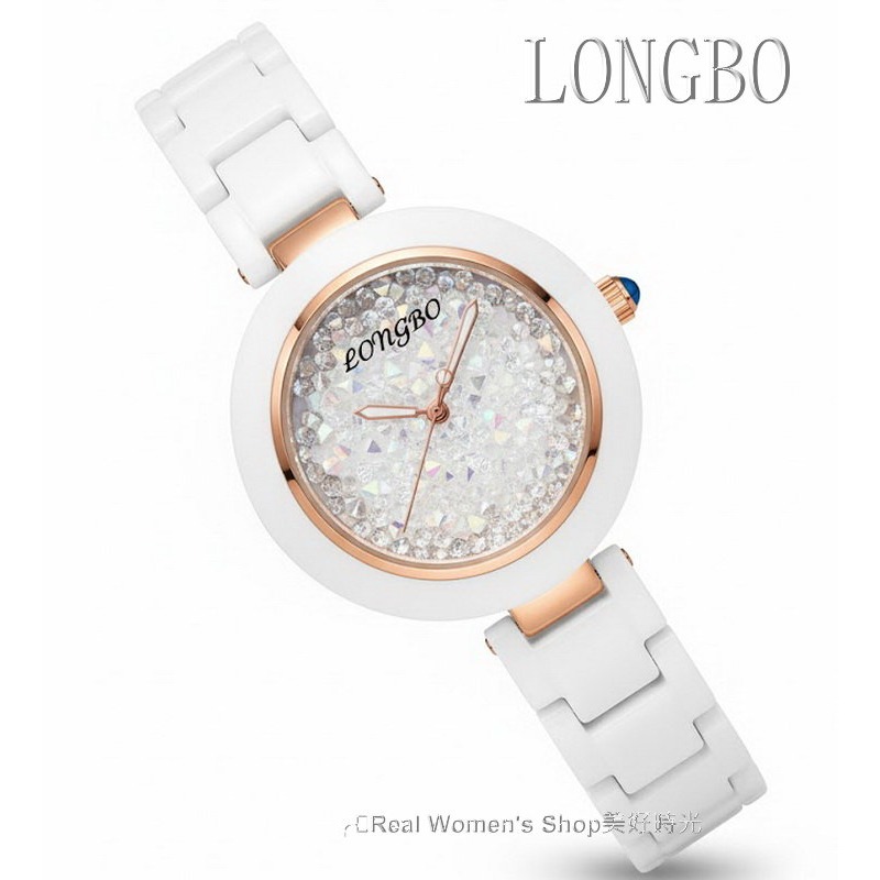 LONGBO 雪鑽星語 陶瓷錶 晶光閃耀 純白高級陶瓷錶帶 X 立體滿天星砂晶鑽面 名模淑媛 女錶-細節圖6