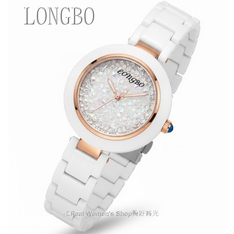 LONGBO 雪鑽星語 陶瓷錶 晶光閃耀 純白高級陶瓷錶帶 X 立體滿天星砂晶鑽面 名模淑媛 女錶-細節圖7