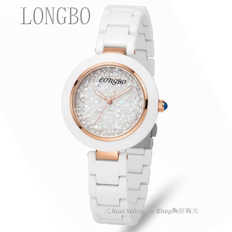 LONGBO 雪鑽星語 陶瓷錶 晶光閃耀 純白高級陶瓷錶帶 X 立體滿天星砂晶鑽面 名模淑媛 女錶-細節圖8