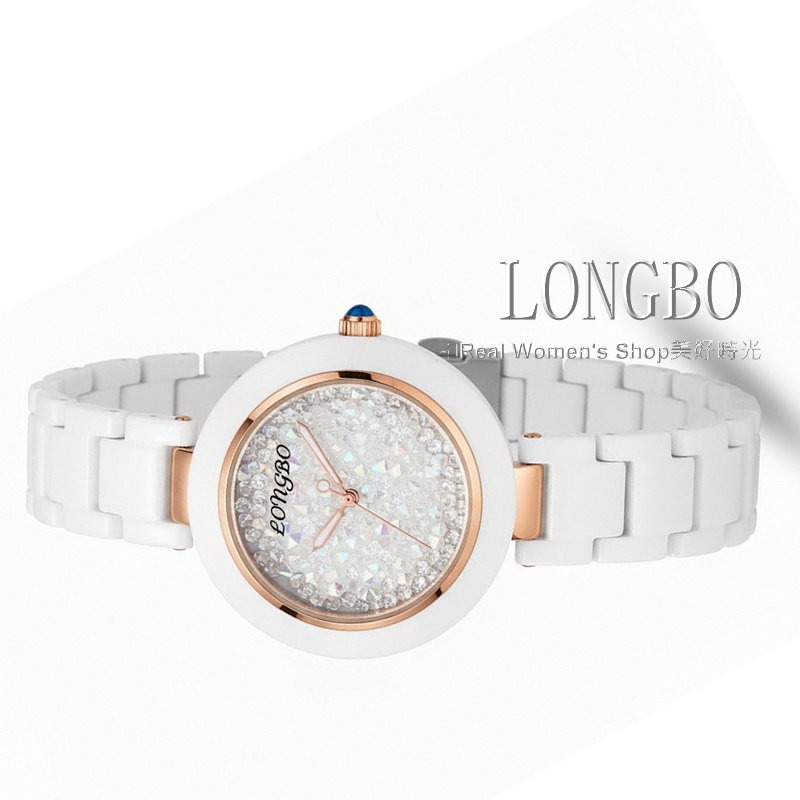 LONGBO 雪鑽星語 陶瓷錶 晶光閃耀 純白高級陶瓷錶帶 X 立體滿天星砂晶鑽面 名模淑媛 女錶-細節圖9
