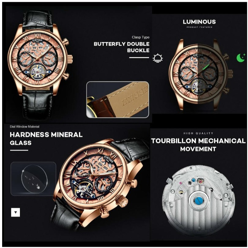 瑞士工藝 KINYUED 國王錶 萬年曆 計年.月份.星期.多功能 機械錶 年月星日 雕花 陀飛輪 自動上鍊 男錶 手錶-細節圖2