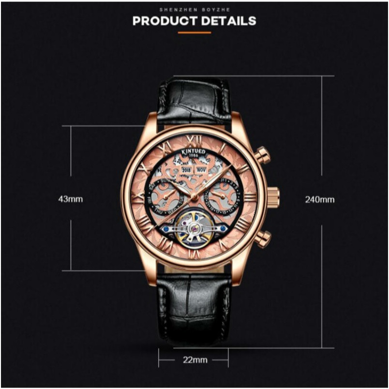 瑞士工藝 KINYUED 國王錶 萬年曆 計年.月份.星期.多功能 機械錶 年月星日 雕花 陀飛輪 自動上鍊 男錶 手錶-細節圖3