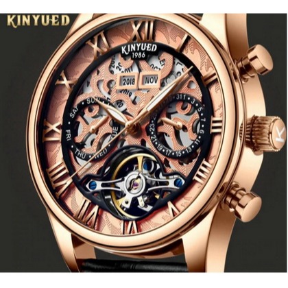 瑞士工藝 KINYUED 國王錶 萬年曆 計年.月份.星期.多功能 機械錶 年月星日 雕花 陀飛輪 自動上鍊 男錶 手錶-細節圖8