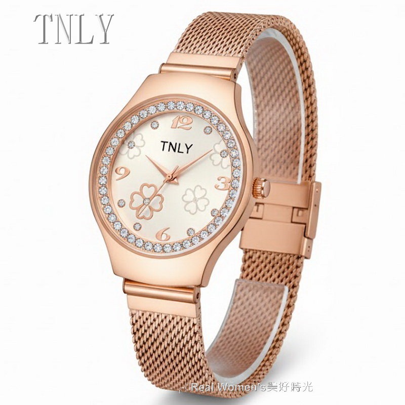 TNLY 花漾幸運 晶鑽玫瑰金甜心腕錶 網狀編織鏈帶｜百搭女錶首選 氣質直接開滿 名媛淑女錶-細節圖2