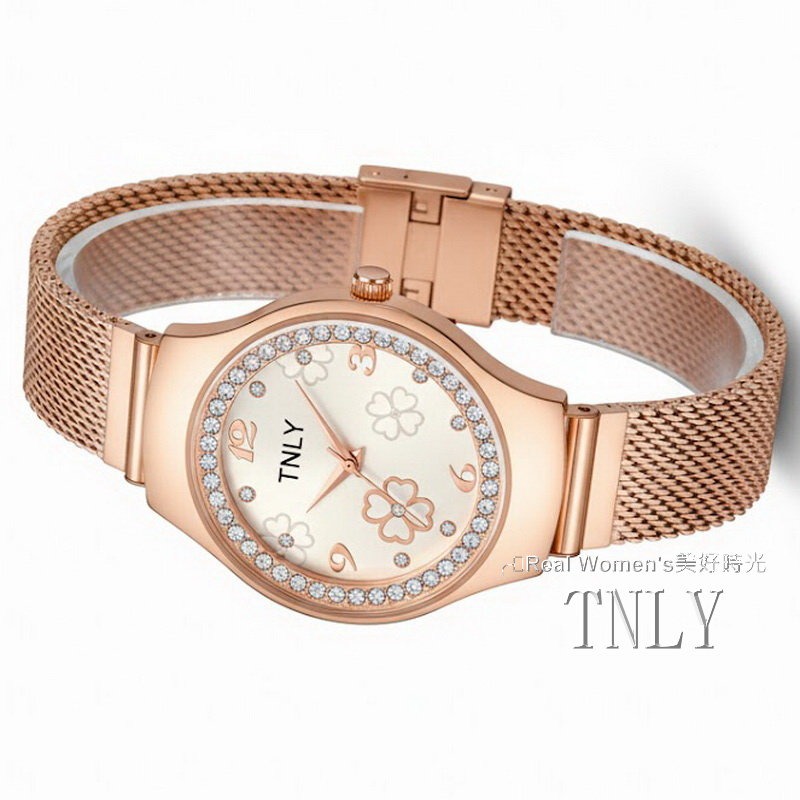 TNLY 花漾幸運 晶鑽玫瑰金甜心腕錶 網狀編織鏈帶｜百搭女錶首選 氣質直接開滿 名媛淑女錶-細節圖3
