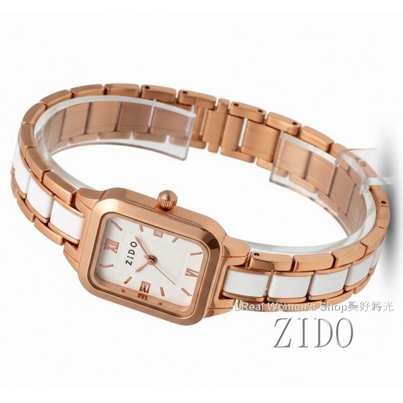 ZIDO 晨光暮影 小香風 陶瓷鍊帶錶 玫瑰金邊 方形錶面 高雅氣質 陶瓷女錶-細節圖2
