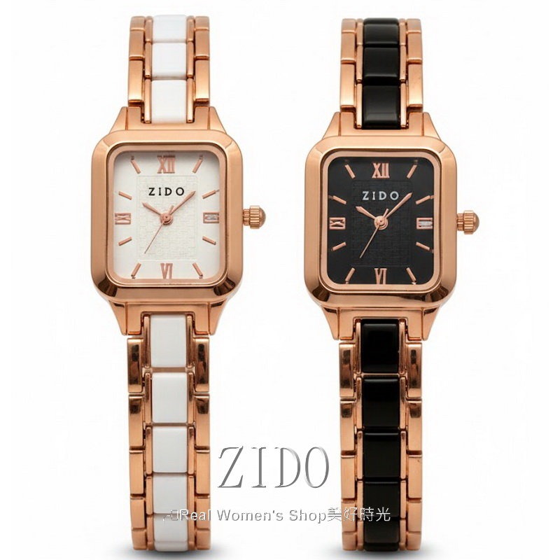 ZIDO 晨光暮影 小香風 陶瓷鍊帶錶 玫瑰金邊 方形錶面 高雅氣質 陶瓷女錶-細節圖3