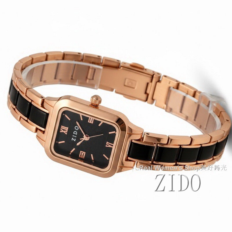 ZIDO 晨光暮影 小香風 陶瓷鍊帶錶 玫瑰金邊 方形錶面 高雅氣質 陶瓷女錶-細節圖4