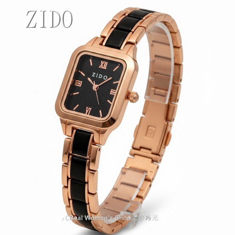 ZIDO 晨光暮影 小香風 陶瓷鍊帶錶 玫瑰金邊 方形錶面 高雅氣質 陶瓷女錶-細節圖5
