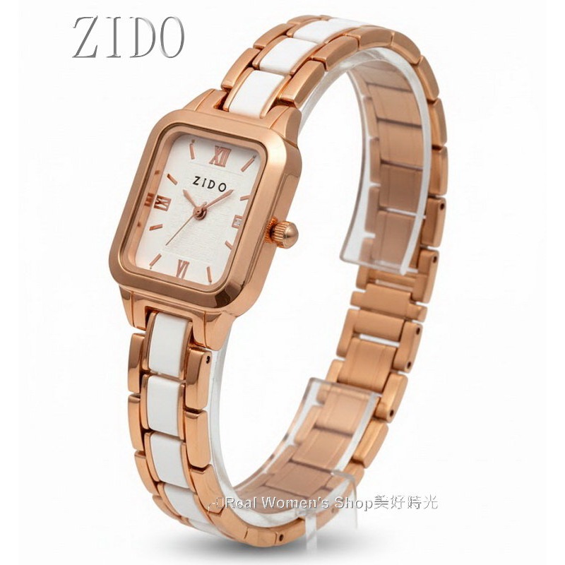 ZIDO 晨光暮影 小香風 陶瓷鍊帶錶 玫瑰金邊 方形錶面 高雅氣質 陶瓷女錶-細節圖7