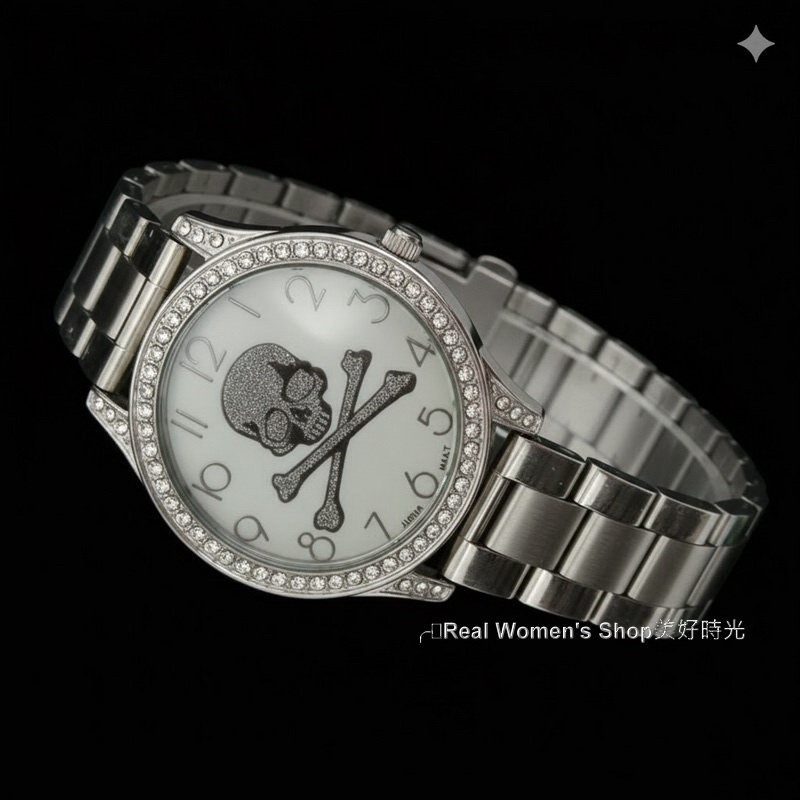 個性宣言！ 防水防刮 閃耀骷髏鑽錶 精準計時 日本機芯 不鏽鋼帶 大錶面 女生酷炫手錶 中性錶-細節圖2