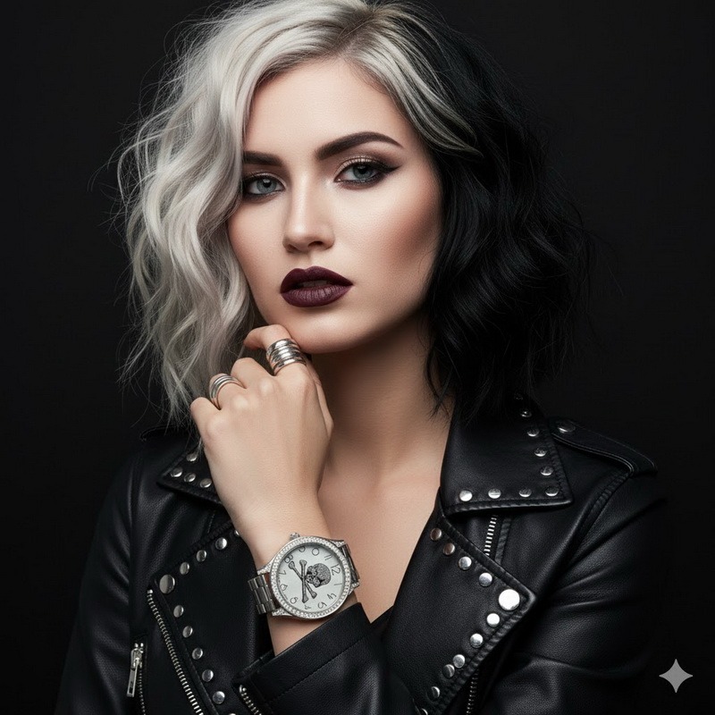 個性宣言！ 防水防刮 閃耀骷髏鑽錶 精準計時 日本機芯 不鏽鋼帶 大錶面 女生酷炫手錶 中性錶-細節圖4