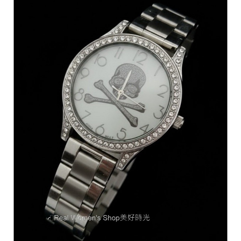 個性宣言！ 防水防刮 閃耀骷髏鑽錶 精準計時 日本機芯 不鏽鋼帶 大錶面 女生酷炫手錶 中性錶-細節圖8