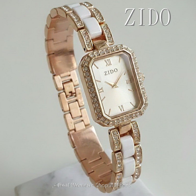 ZIDO 女錶推薦 黑錶 白錶 鑲鑽腕錶 玫瑰金邊陶瓷鍊帶 精品名媛 氣質百搭 淑女錶-細節圖6