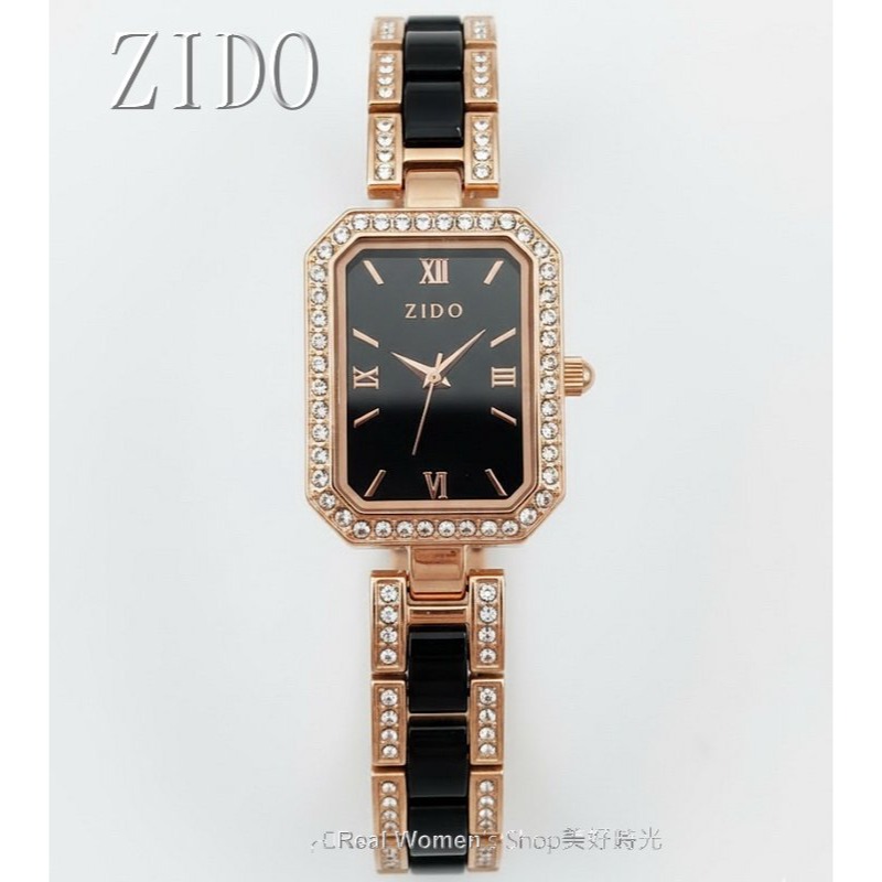 ZIDO 女錶推薦 黑錶 白錶 鑲鑽腕錶 玫瑰金邊陶瓷鍊帶 精品名媛 氣質百搭 淑女錶-細節圖7