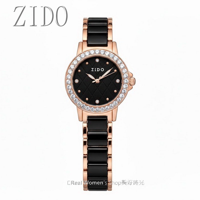 ZIDO 法式名媛女錶 玫瑰金相間 陶瓷錶帶 晶鑽錶圈 黑白2色 菱格面盤 氣質女神款-細節圖7
