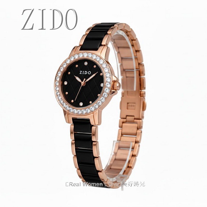 ZIDO 法式名媛女錶 玫瑰金相間 陶瓷錶帶 晶鑽錶圈 黑白2色 菱格面盤 氣質女神款-細節圖8