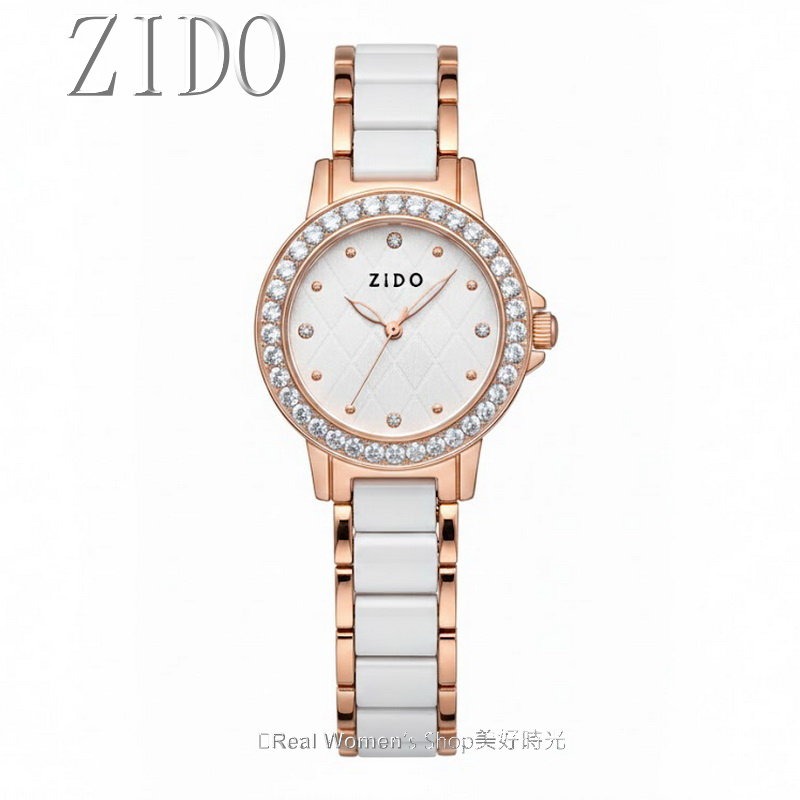 ZIDO 法式名媛女錶 玫瑰金相間 陶瓷錶帶 晶鑽錶圈 黑白2色 菱格面盤 氣質女神款-細節圖9