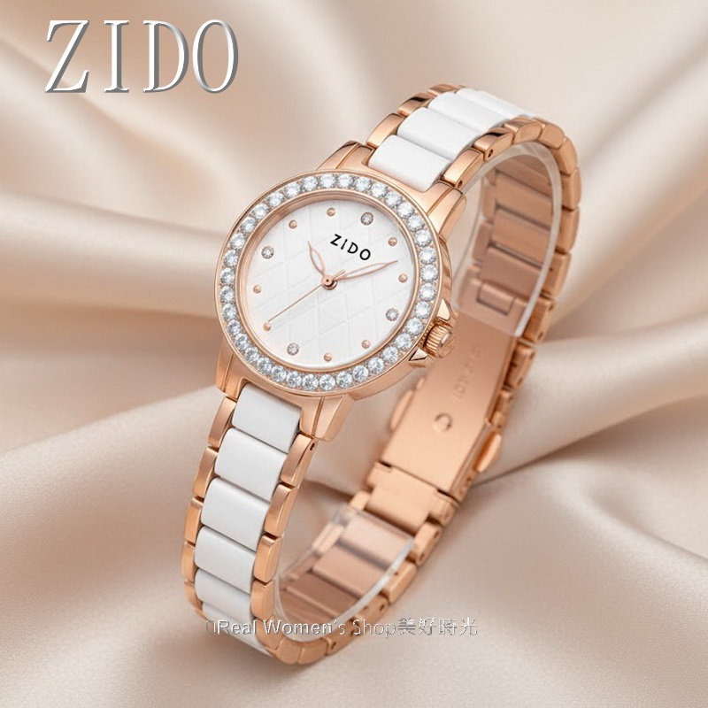 ZIDO 法式名媛女錶 玫瑰金相間 陶瓷錶帶 晶鑽錶圈 黑白2色 菱格面盤 氣質女神款-細節圖11