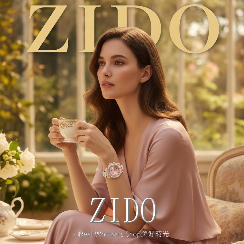ZIDO 玫瑰金白陶瓷鑲鑽女錶 玫瑰金相間 陶瓷錶帶 晶鑽錶圈 粉&白2色 輕奢名媛款 送禮自戴都高級-細節圖6