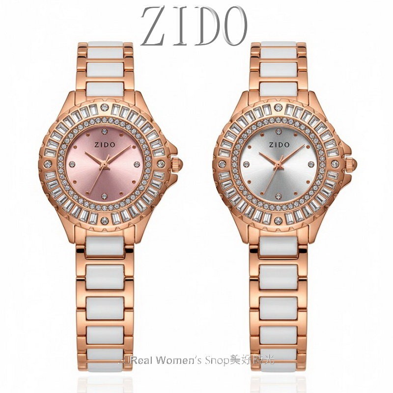 ZIDO 玫瑰金白陶瓷鑲鑽女錶 玫瑰金相間 陶瓷錶帶 晶鑽錶圈 粉&白2色 輕奢名媛款 送禮自戴都高級-細節圖9