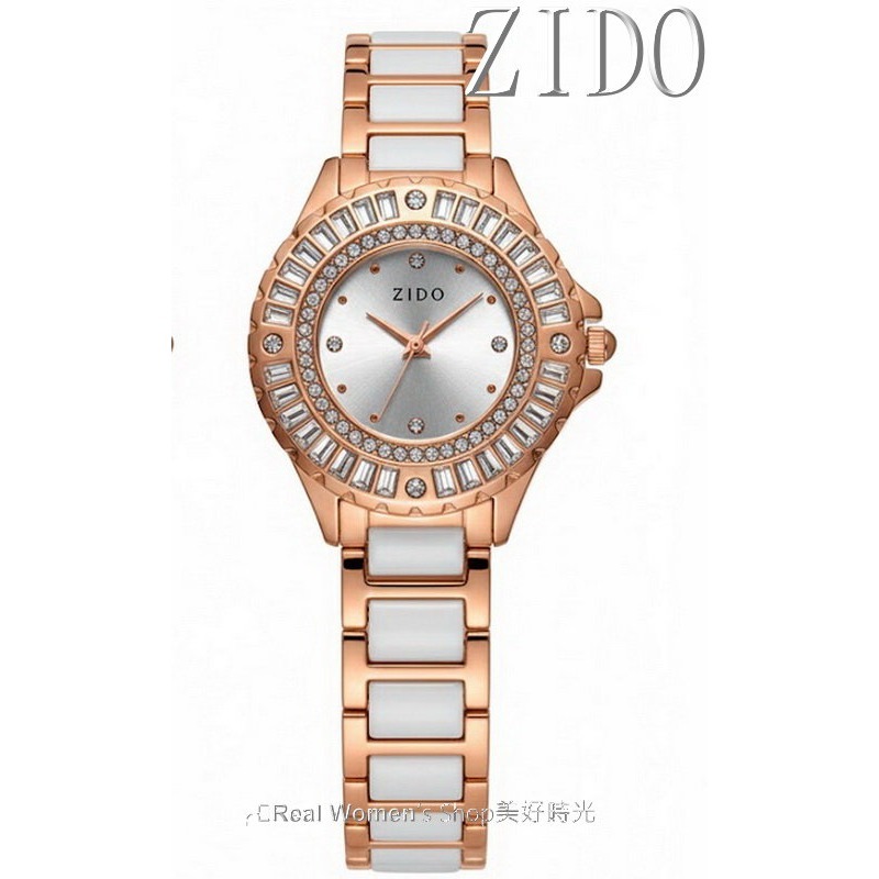 ZIDO 玫瑰金白陶瓷鑲鑽女錶 玫瑰金相間 陶瓷錶帶 晶鑽錶圈 3色可選 輕奢名媛款 送禮自戴都高級-細節圖7