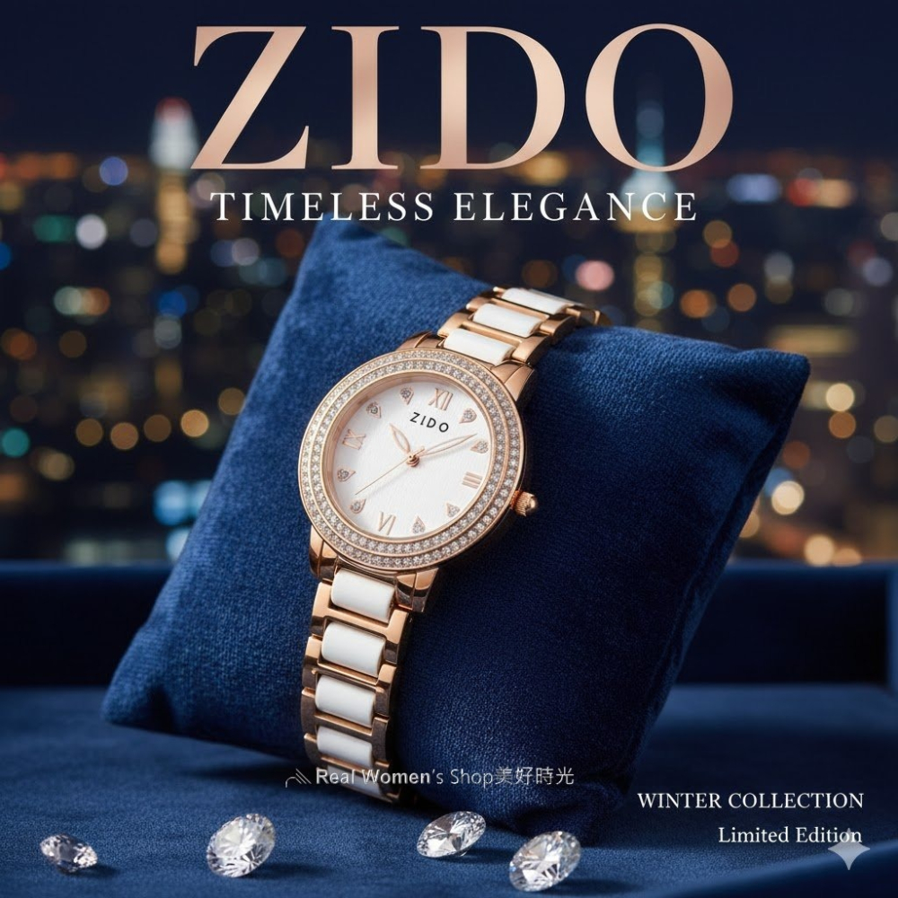 ZIDO 玫瑰金陶瓷晶鑽錶 名媛風女錶 滿鑽錶圈 粉&白錶面 優雅耐看百搭不退流行 送禮 自用首選-細節圖7