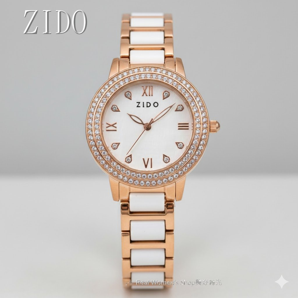 ZIDO 玫瑰金陶瓷晶鑽錶 名媛風女錶 滿鑽錶圈 粉&白錶面 優雅耐看百搭不退流行 送禮 自用首選-細節圖10