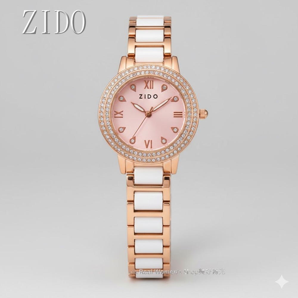 ZIDO 玫瑰金陶瓷晶鑽錶 名媛風女錶 滿鑽錶圈 粉&白錶面 優雅耐看百搭不退流行 送禮 自用首選-規格圖11