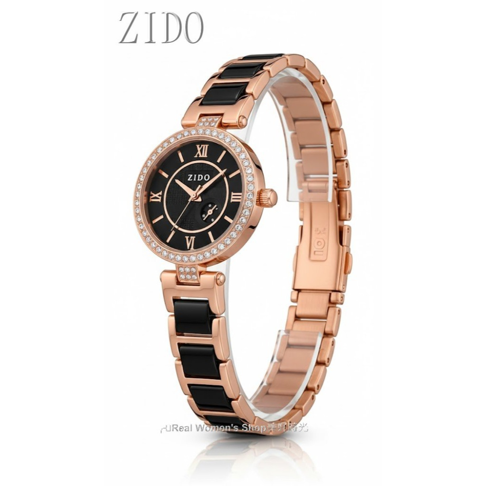 ZIDO 黑面玫瑰金晶鑽 女錶 陶瓷錶帶 小秒盤 低調奢華・氣質名媛款 黑金配色・上班約會都百搭-細節圖4