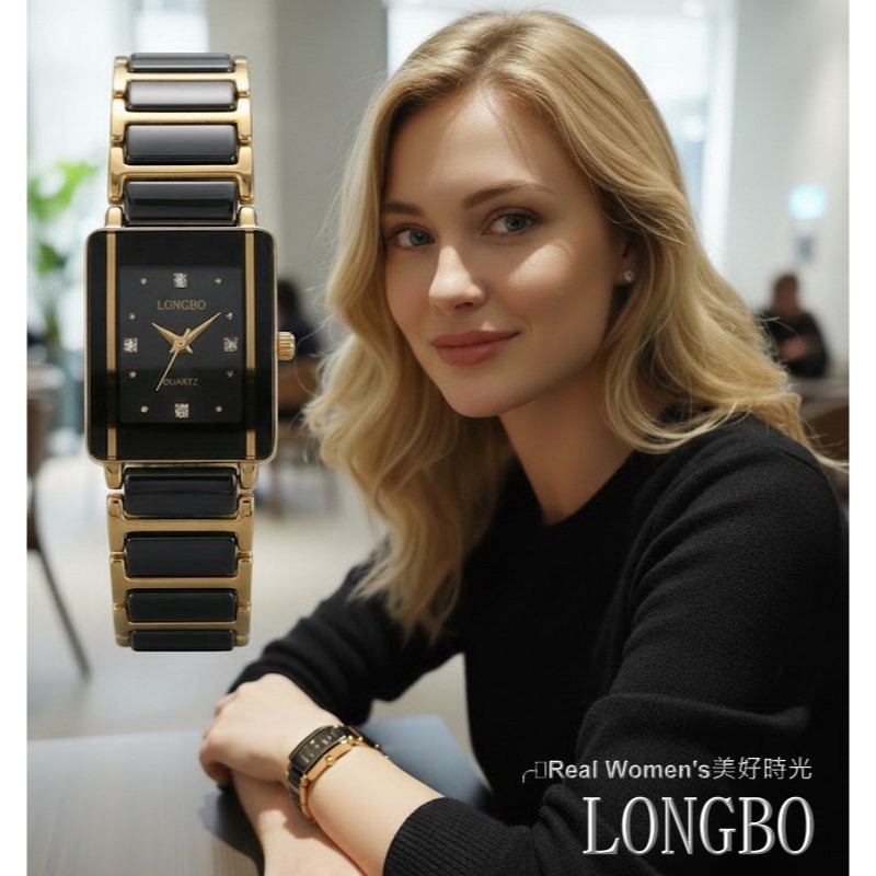 LONGBO 黑曜金邊 陶瓷錶 百搭耐看 經典不退流行 時尚名媛 女錶-細節圖6