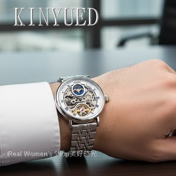 瑞士工藝 TEVISE 機械錶 鏤空全視設計 羅馬數字 日月相 不鏽鋼帶 自動上鍊 藍鋼針 紳士男錶-細節圖5