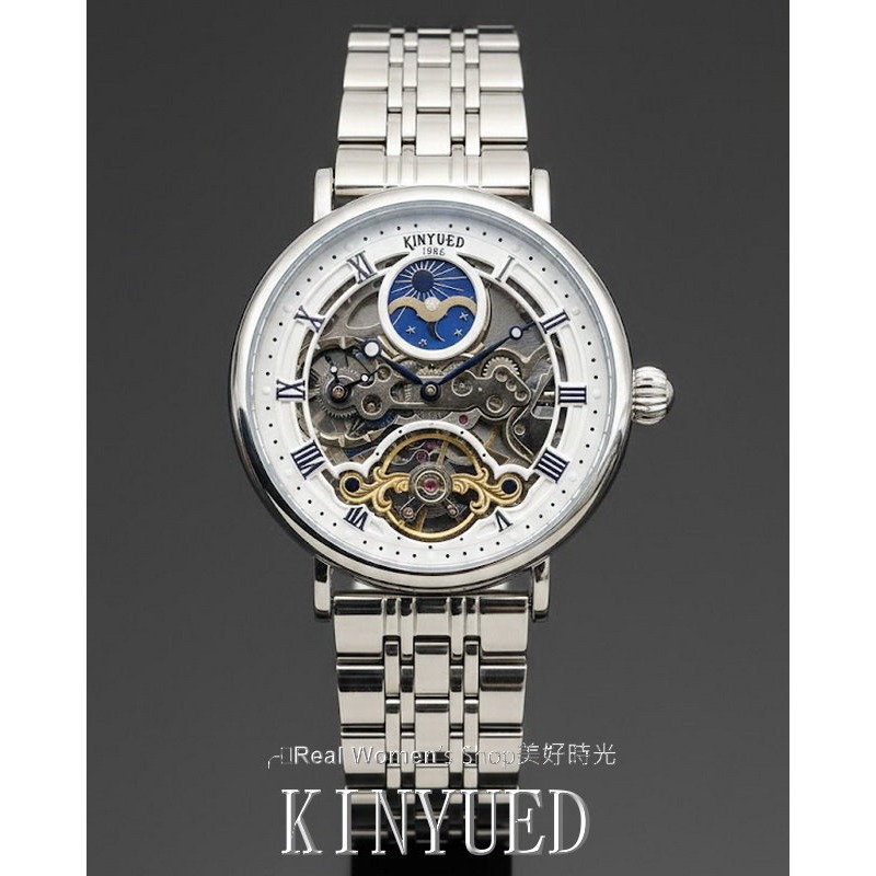 瑞士工藝 TEVISE 機械錶 鏤空全視設計 羅馬數字 日月相 不鏽鋼帶 自動上鍊 藍鋼針 紳士男錶-細節圖9