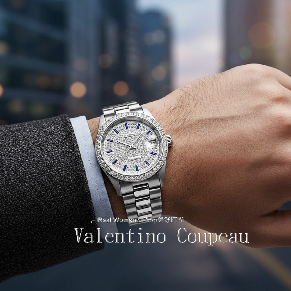巴黎 Valentino 范倫鐵諾 自動機械錶 滿天星晶鑽 藍寶石水晶鏡面 日期 精品商務腕錶 中性錶 男女適用-細節圖7