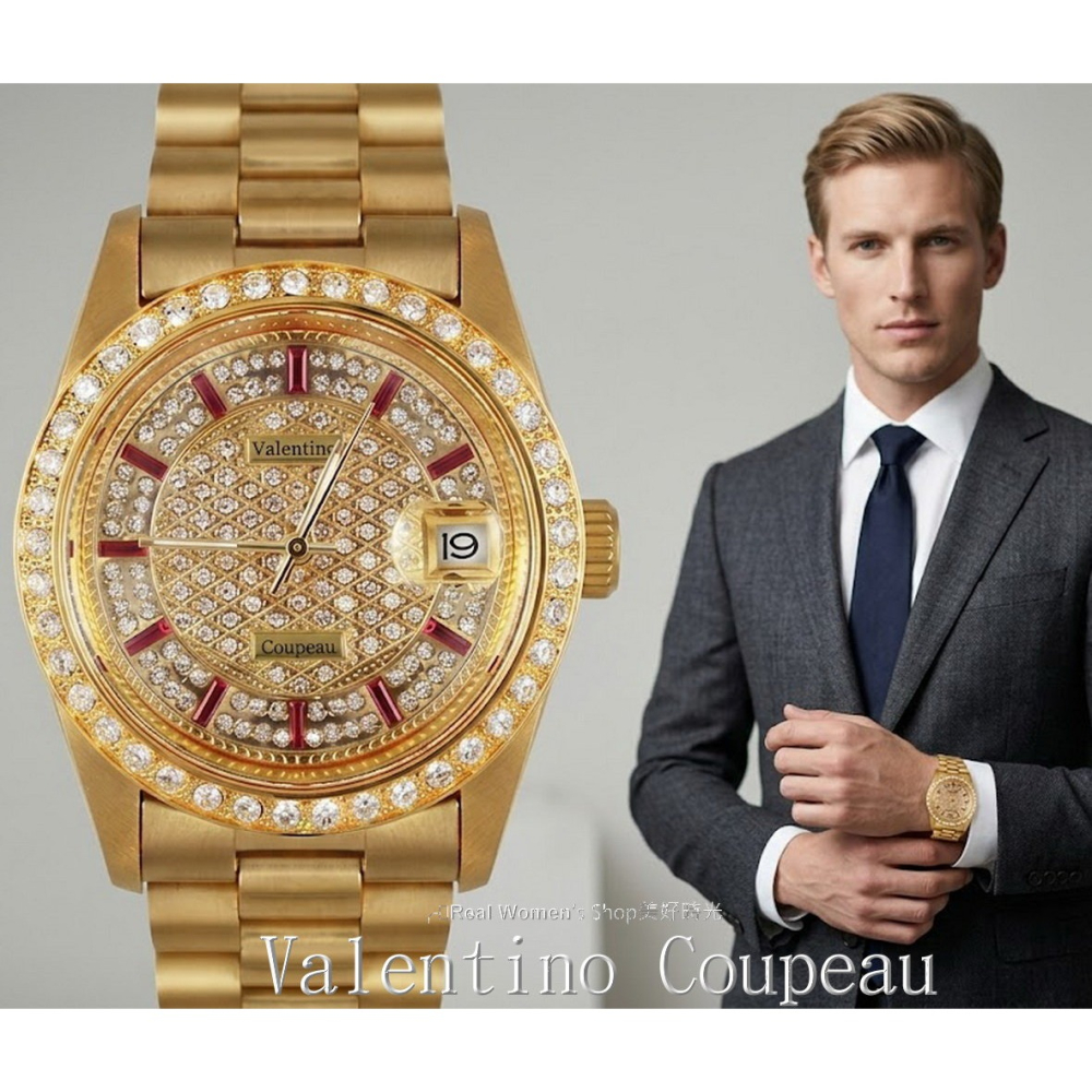 巴黎 Valentino 范倫鐵諾 自動機械錶 滿天星晶鑽 藍寶石水晶鏡面 日期 精品商務腕錶 中性錶 男女適用-細節圖9