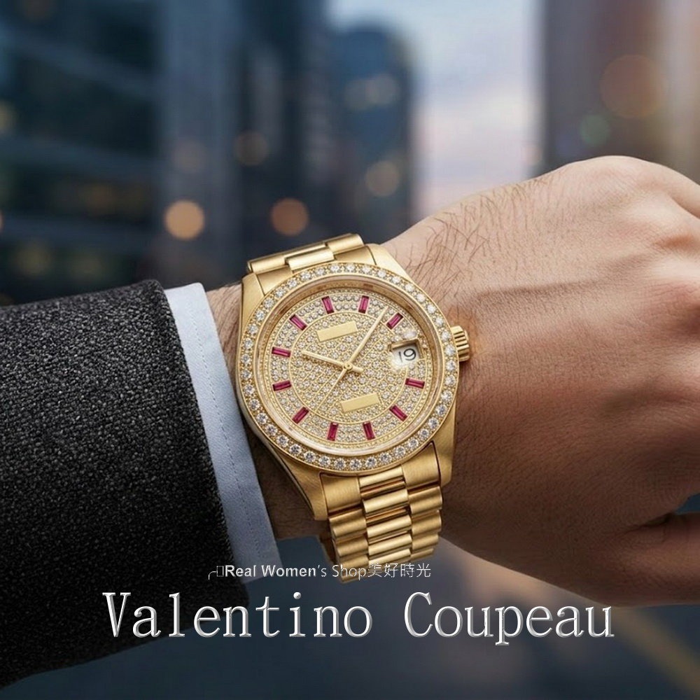 巴黎 Valentino 范倫鐵諾 自動機械錶 滿天星晶鑽 藍寶石水晶鏡面 日期 精品商務腕錶 中性錶 男女適用-細節圖11