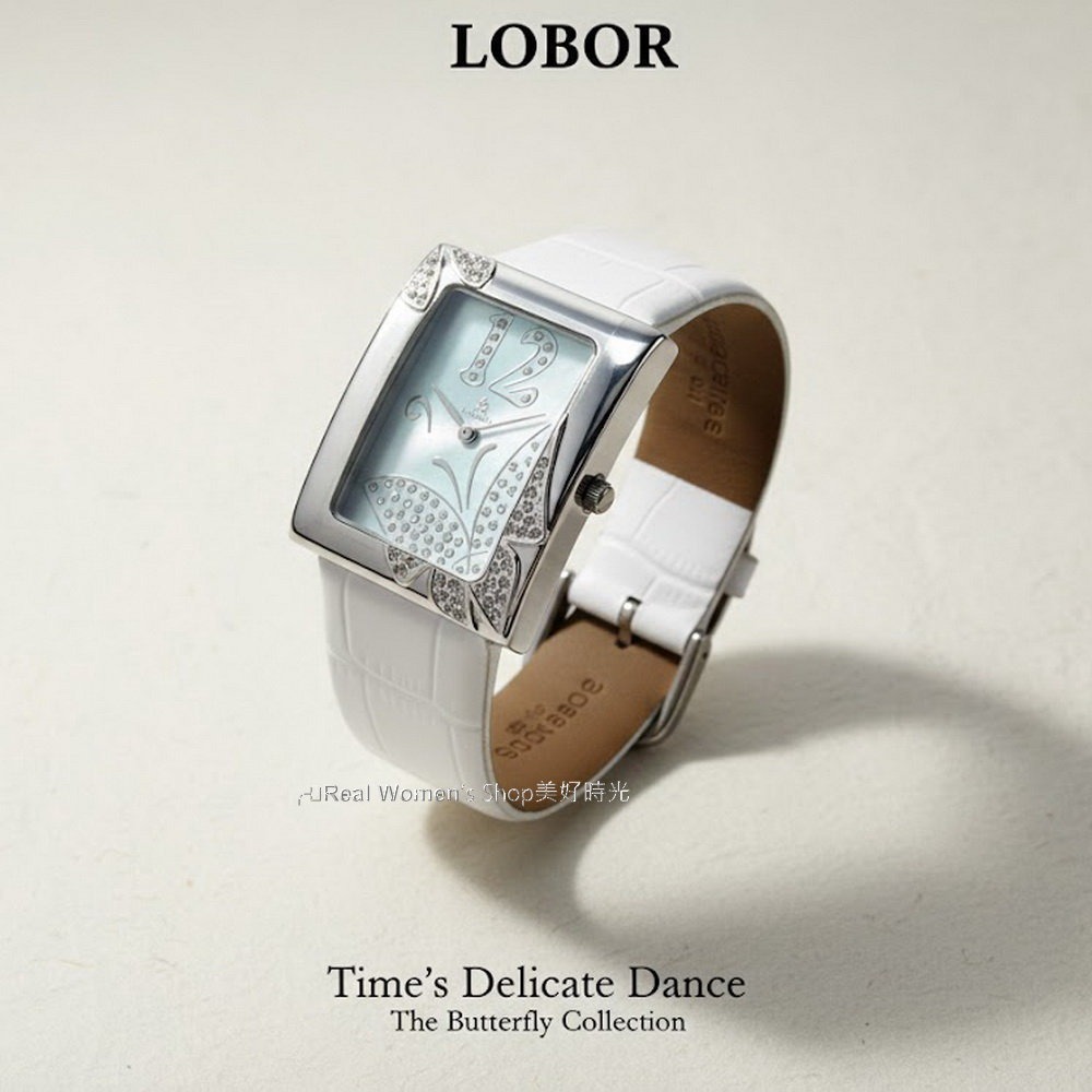LOBOR 蝴蝶晶鑽錶 立體浮雕鑲鑽 珍珠母貝面盤 方形名媛錶 優雅百搭 收藏/送禮/自用 女錶-規格圖11
