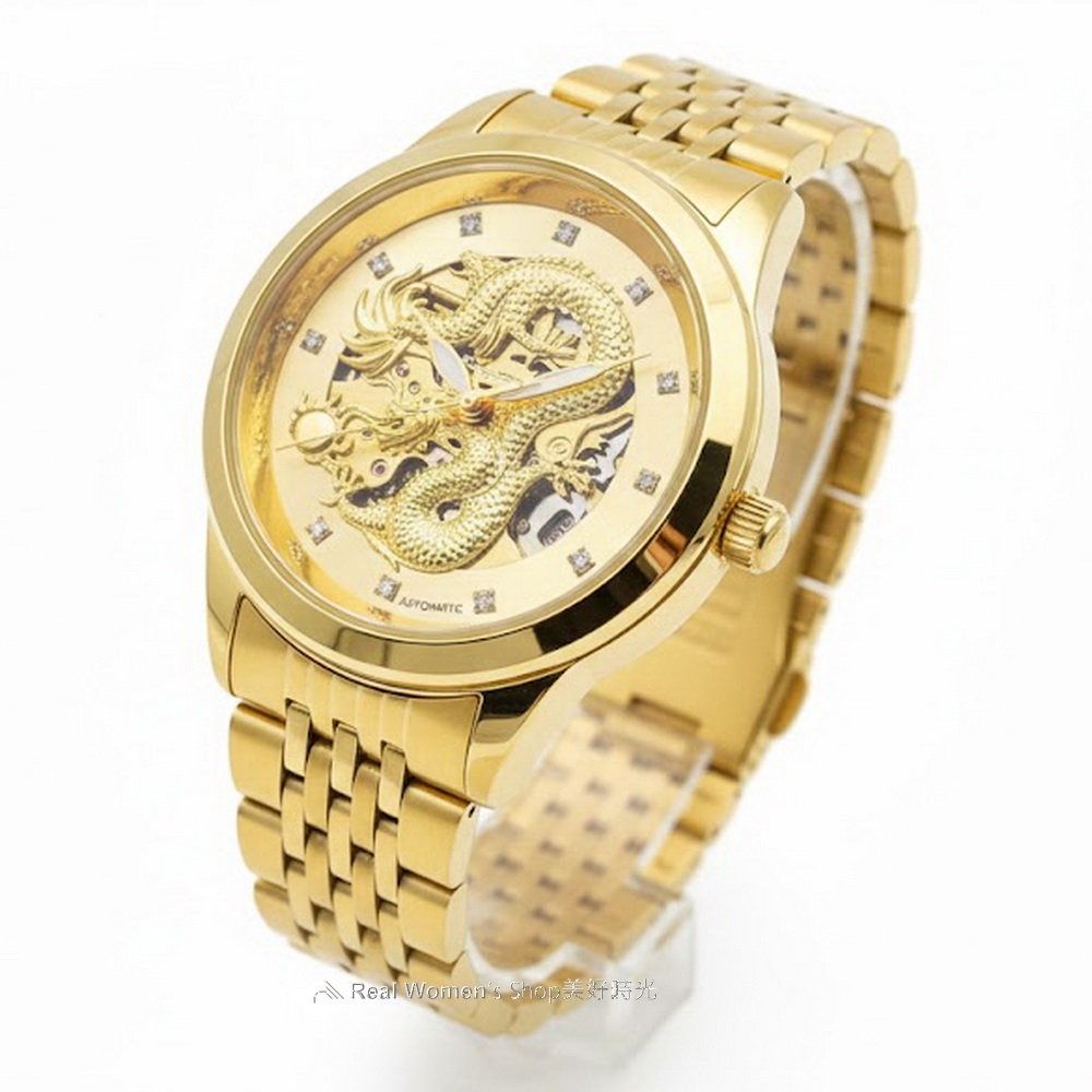 【祥龍獻瑞】精工雕龍 金龍機械錶 頂級 3D 雕刻 鏤空機芯 金色鋼帶 自動錶 商務/送禮/收藏/自用 男錶-細節圖7