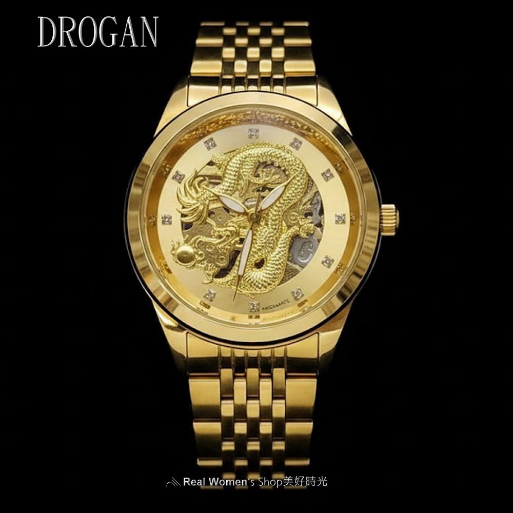 【祥龍獻瑞】精工雕龍 金龍機械錶 頂級 3D 雕刻 鏤空機芯 金色鋼帶 自動錶 商務/送禮/收藏/自用 男錶-規格圖11